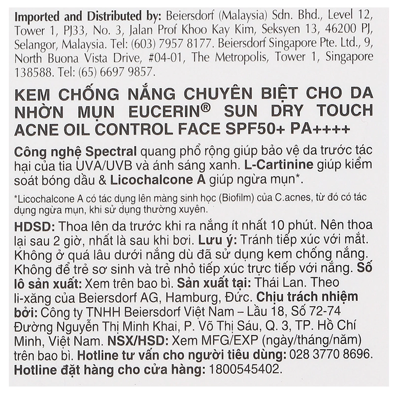 Kem chống nắng Eucerin Sun Dry Touch Acne Oil Control Face SPF 50+/PA++++ cho da nhờn mụn chai 50ml - 14